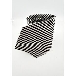 Fabio Fazio Mens Silk Necktie Black White Diagonal Striped Hand Made Italy